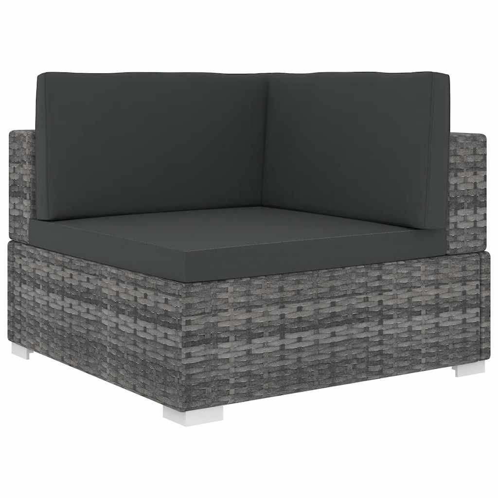 vidaXL Sofa-Eckteil mit Kissen Poly Rattan Grau