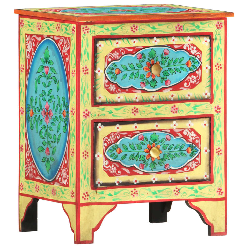 vidaXL Handbemalter Nachttisch 40×30×50 cm Mango Massivholz
