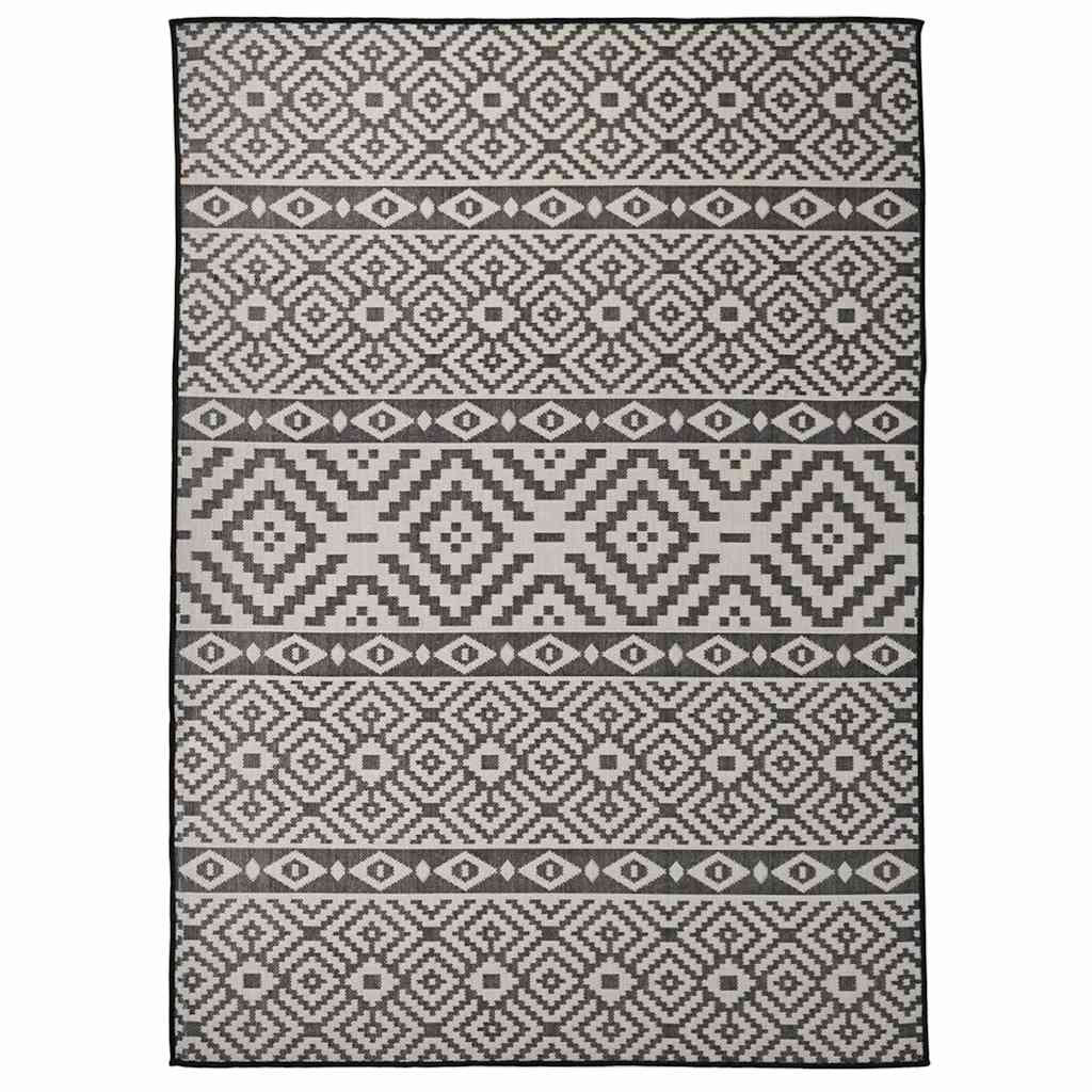 vidaXL Outdoor-Teppich Flachgewebe 200x280 cm Schwarz Gestreift