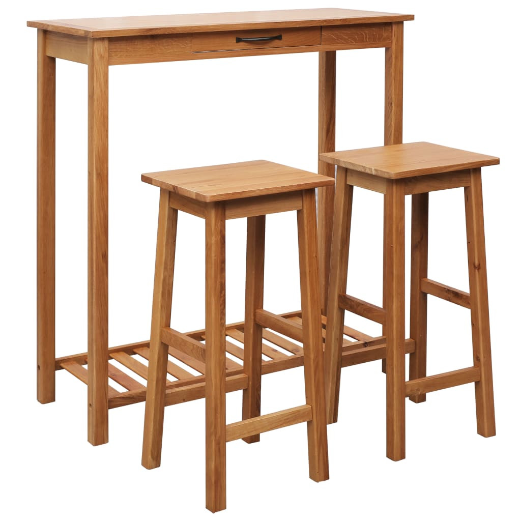 vidaXL 3-tlg. Bar-Set Massivholz Eiche