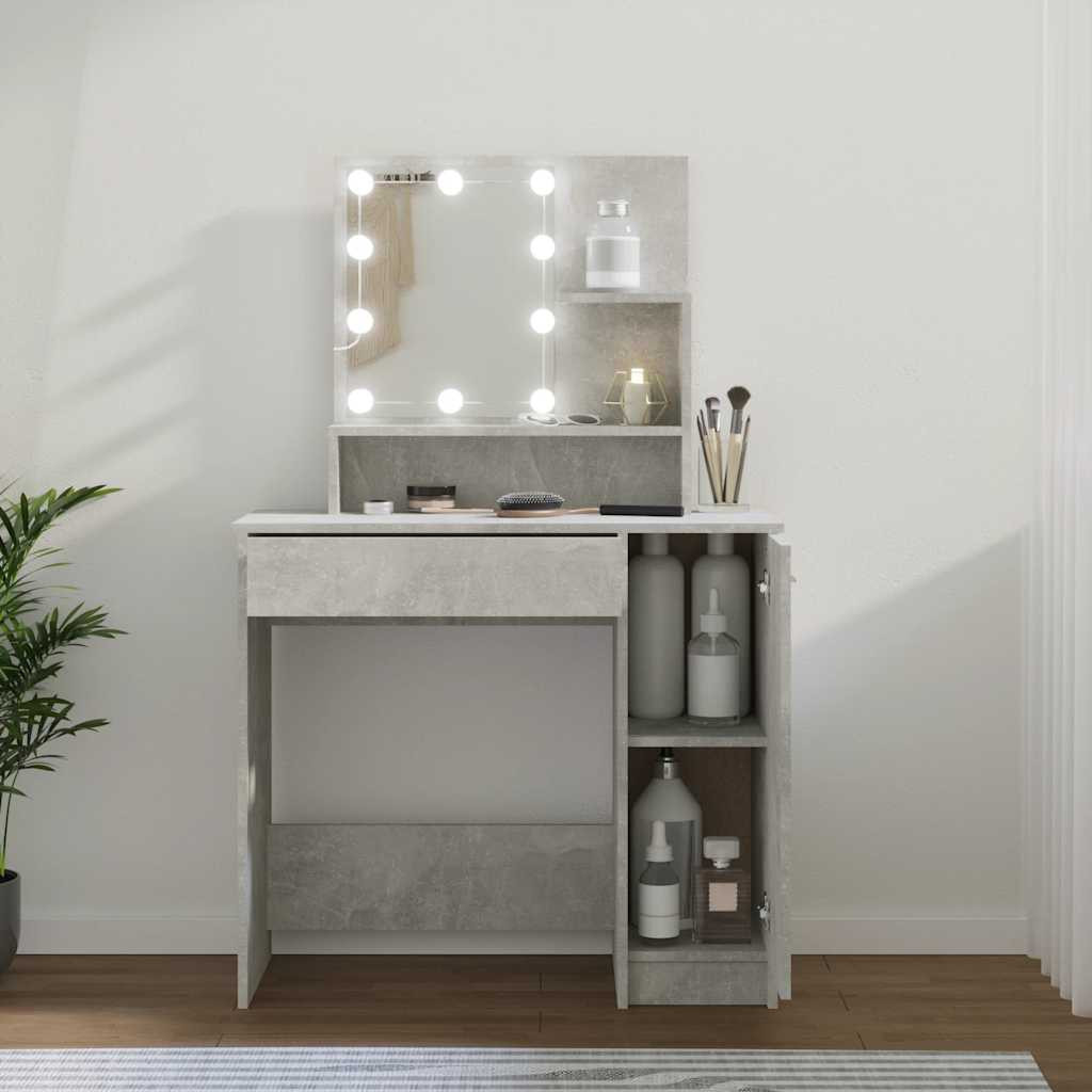 vidaXL Schminktisch mit LED Betongrau 86,5x35x136 cm