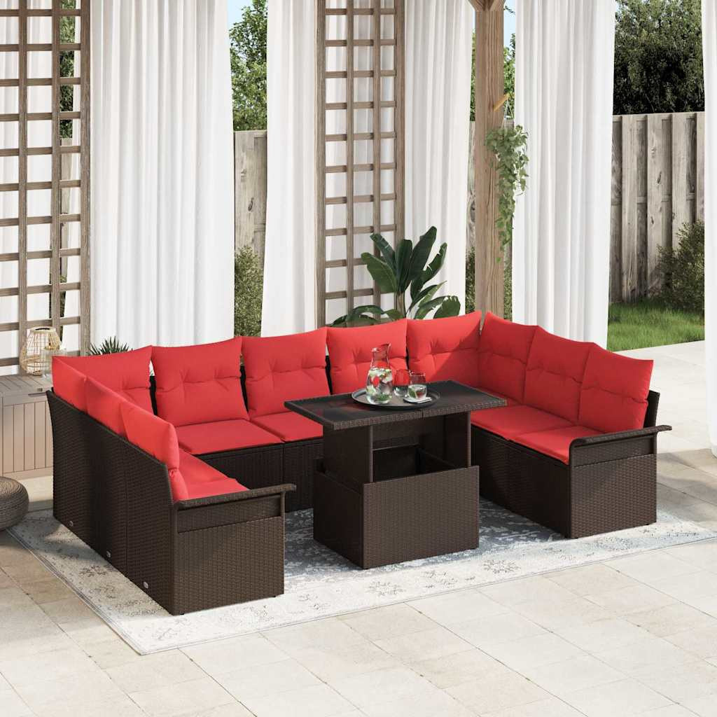 vidaXL Gartensofa-set mit Kissen mit Kissen 10 pcs Braun Poly Rattan