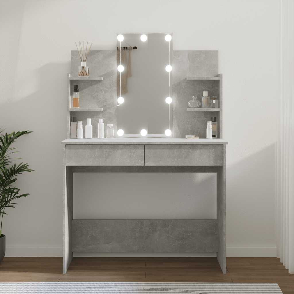 vidaXL Schminktisch mit LED Betongrau 96x40x142 cm