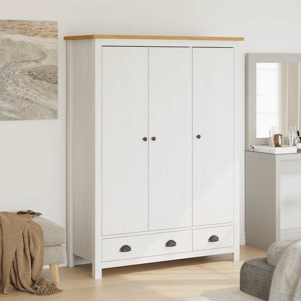 vidaXL Kleiderschrank mit 3 Türen Hill Weiß 127x50x170 cm Kiefernholz
