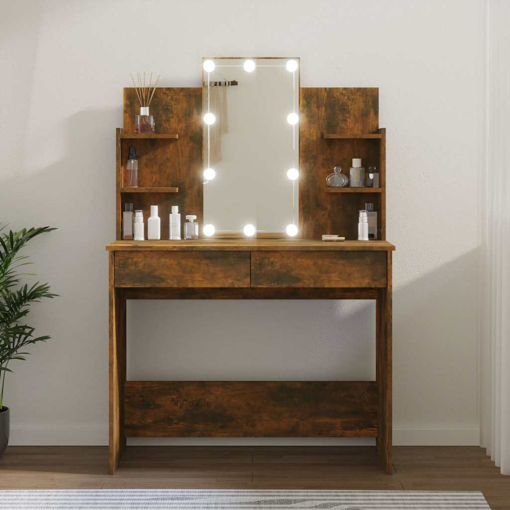 vidaXL Schminktisch mit LED Räuchereiche 96x40x142 cm