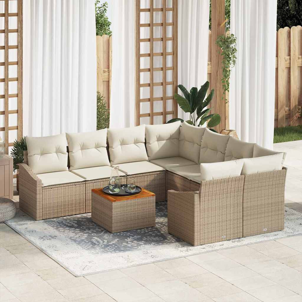 vidaXL Gartensofa-set mit Speicher 9 pcs Beige und Creme Poly-Rattan