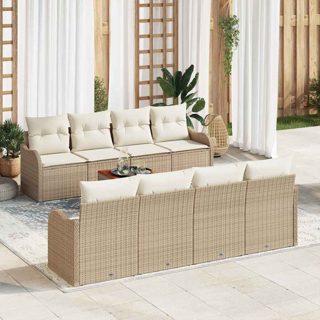 vidaXL Gartensofa-set mit Speicher 9 pcs Beige und Creme Poly-Rattan