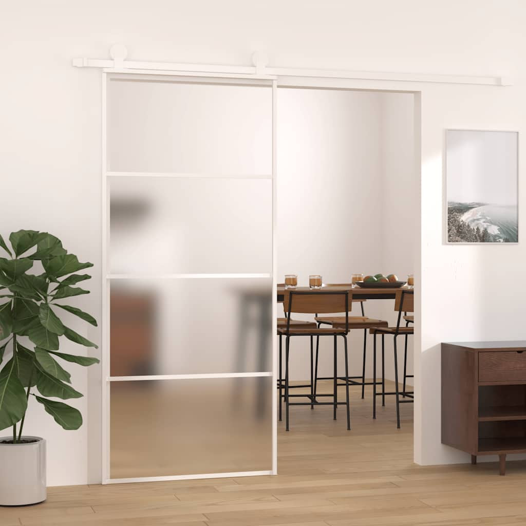 vidaXL Schiebetür ESG-Mattglas und Aluminium 90x205 cm Weiß