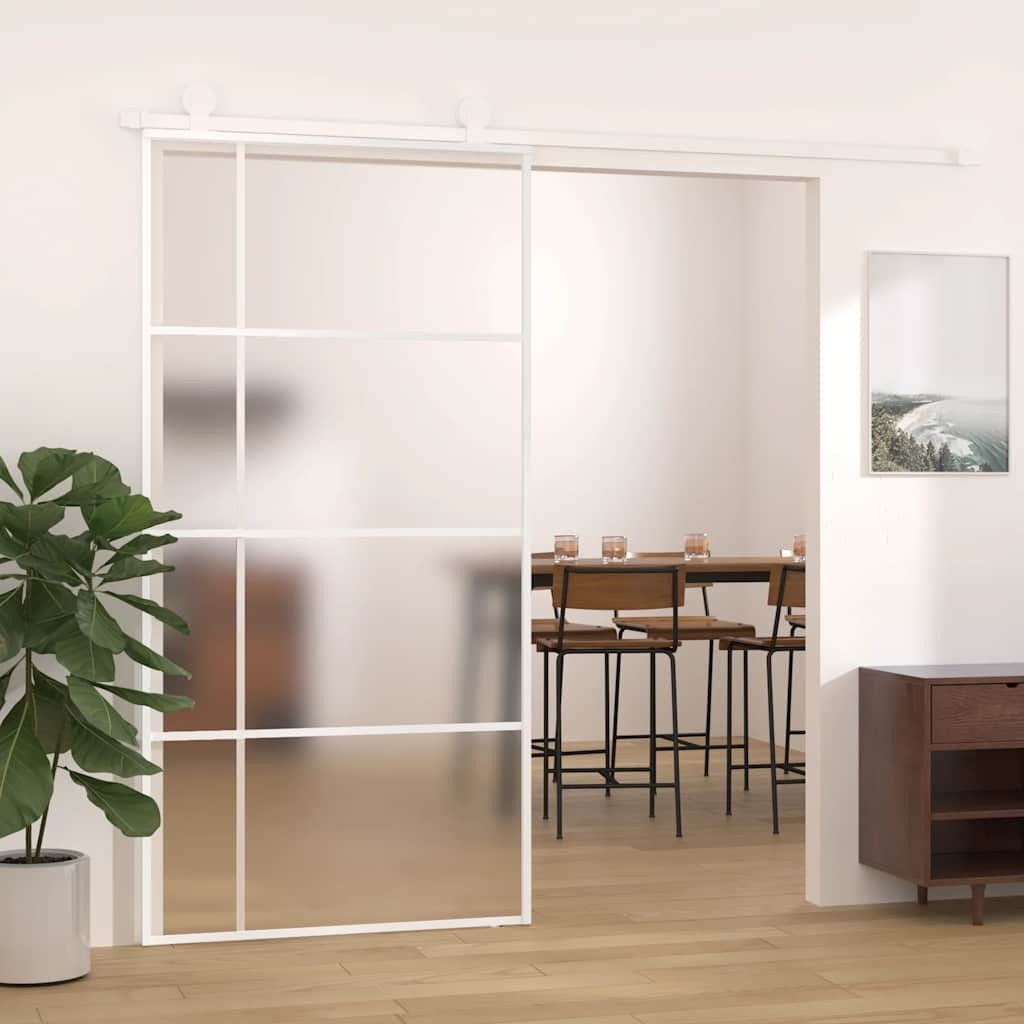 vidaXL Schiebetür ESG Glas und Aluminium mattiert 102,5x205 cm Weiß