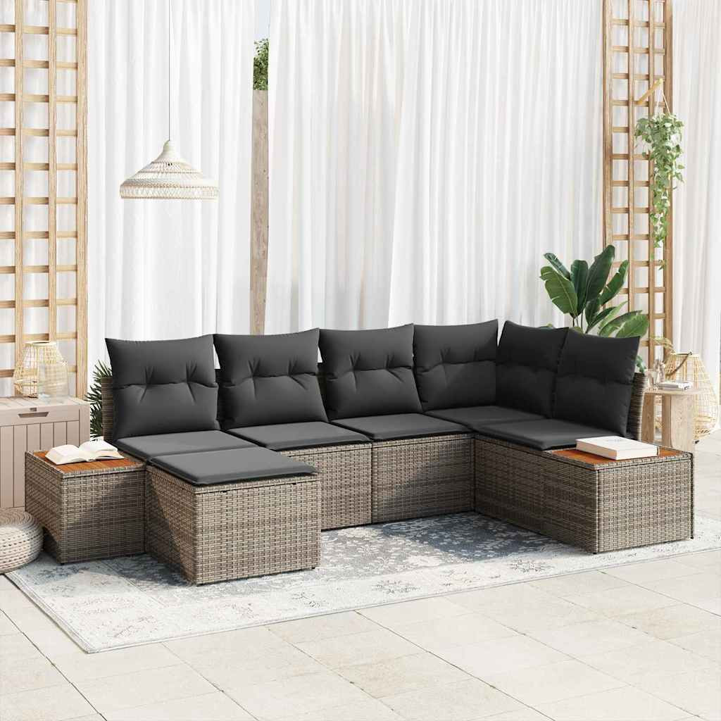 vidaXL Gartensofa-set mit Kissen mit Speicher 7 pcs Grau Polyrattan