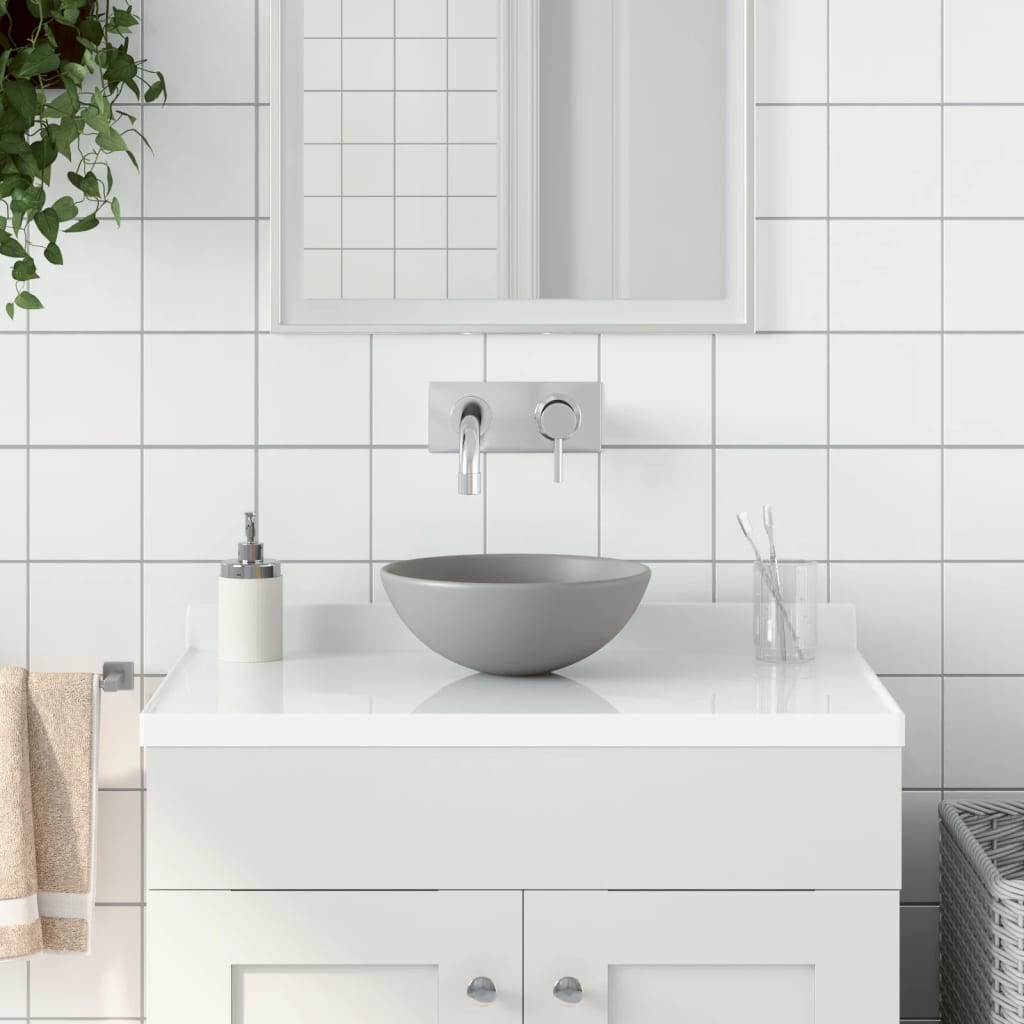 vidaXL Waschbecken Keramik Hellgrau Rund