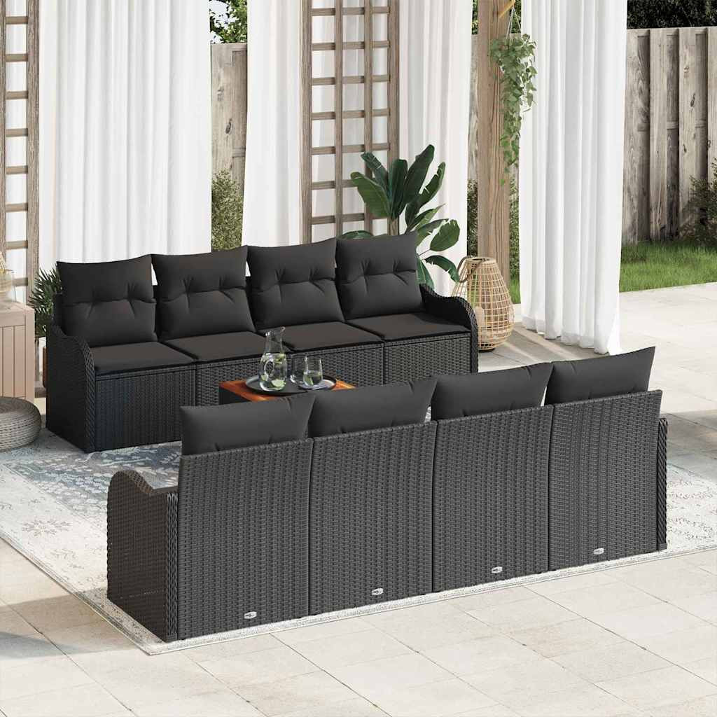 vidaXL Gartensofa-set mit Speicher 9 pcs Schwarz Poly-Rattan