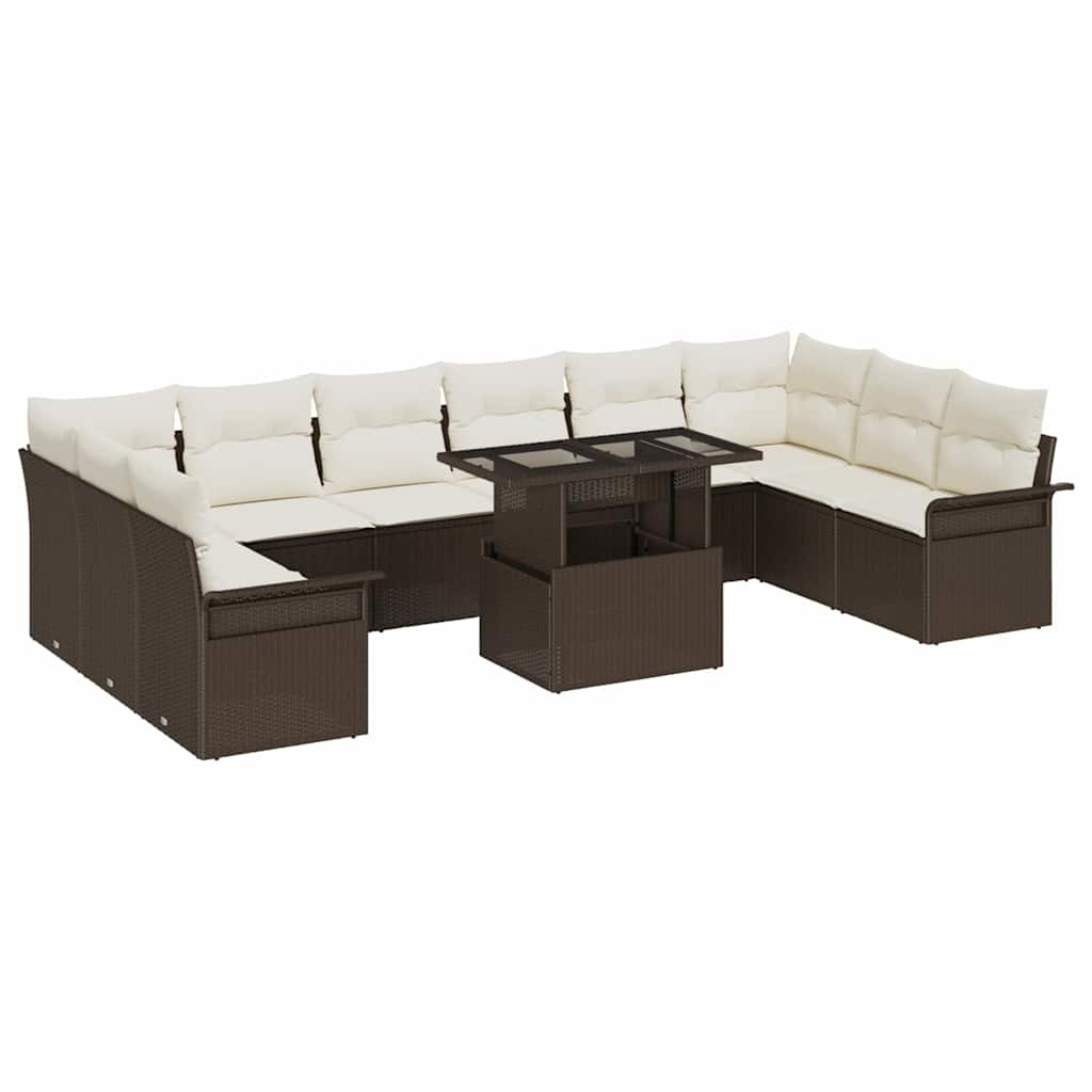 vidaXL Gartensofa-set mit Kissen mit Kissen 11 pcs Braun Poly Rattan