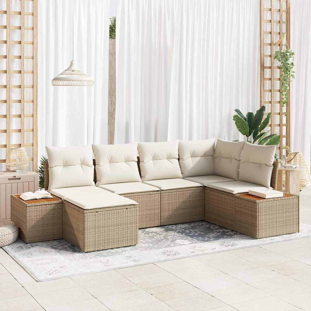 vidaXL Gartensofa-set mit Kissen 7 pcs Beige und Creme Polyrattan