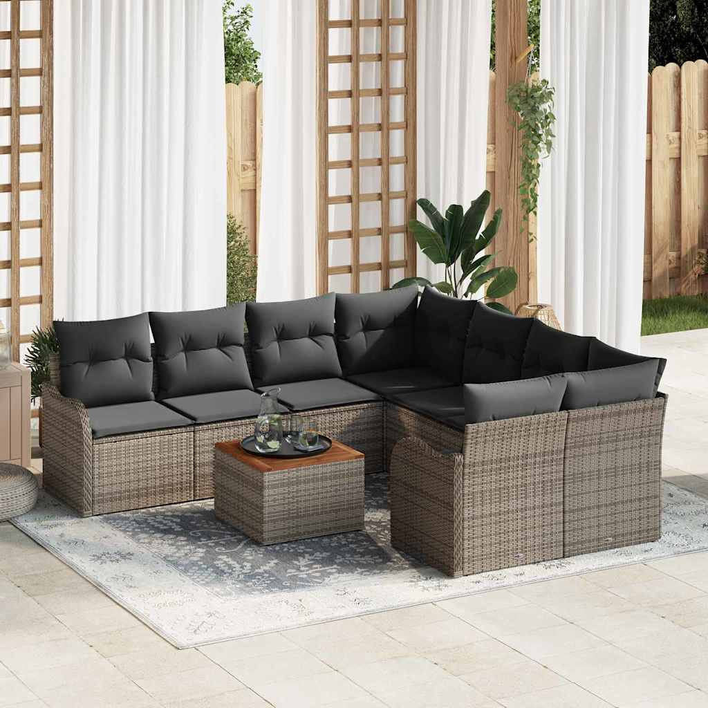 vidaXL Gartensofa-set mit Speicher 9 pcs Grau Poly-Rattan
