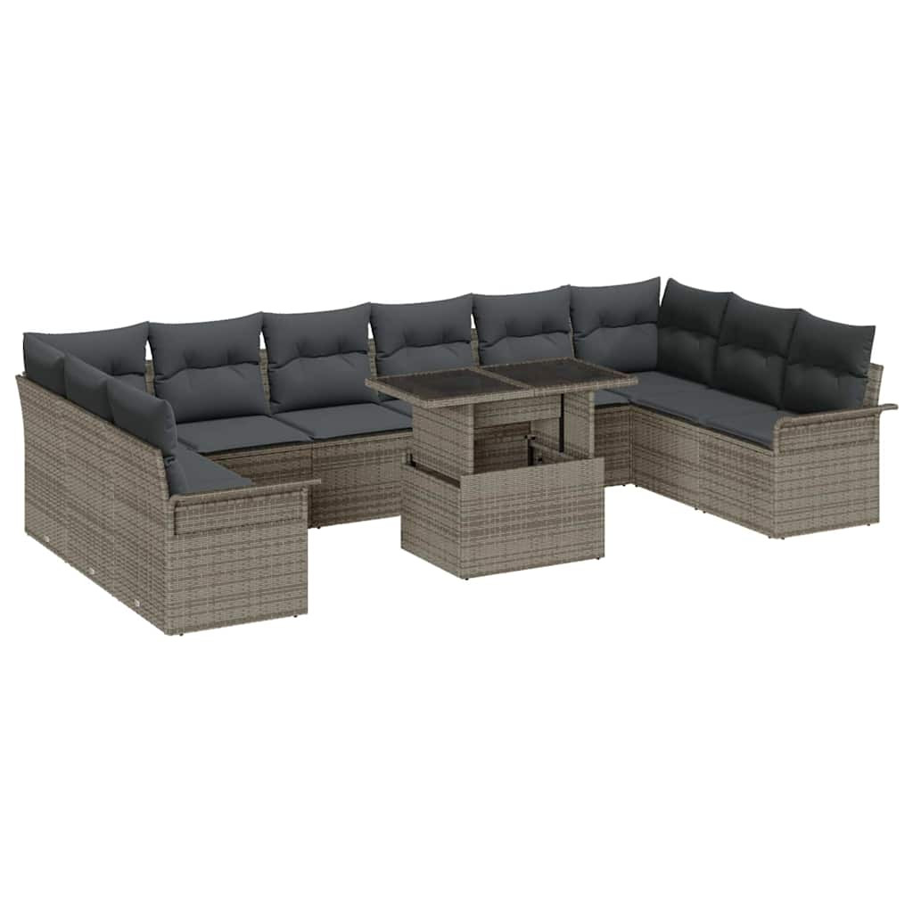 vidaXL Gartensofa-set mit Kissen mit Kissen 11 pcs Grau Poly Rattan