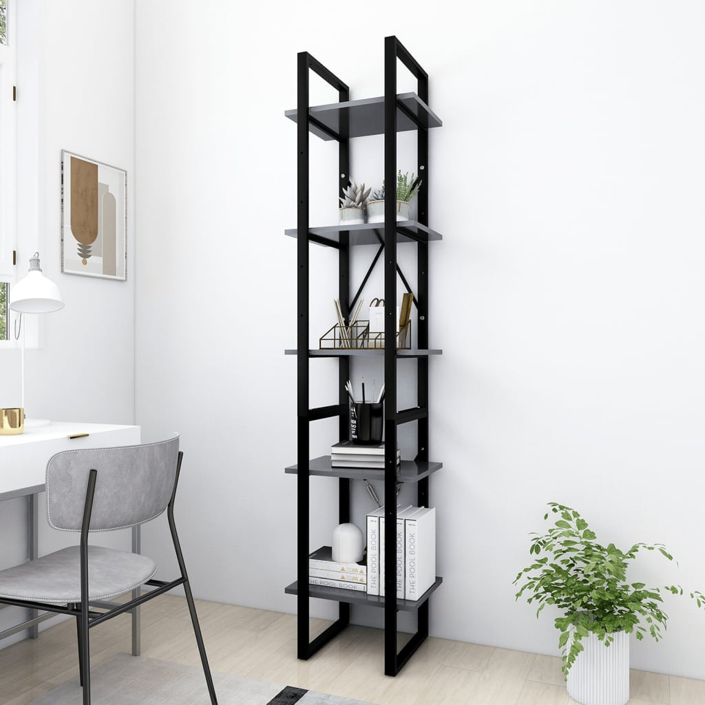 vidaXL Bücherregal 5 Fächer Grau 40x30x175 cm Holzwerkstoff