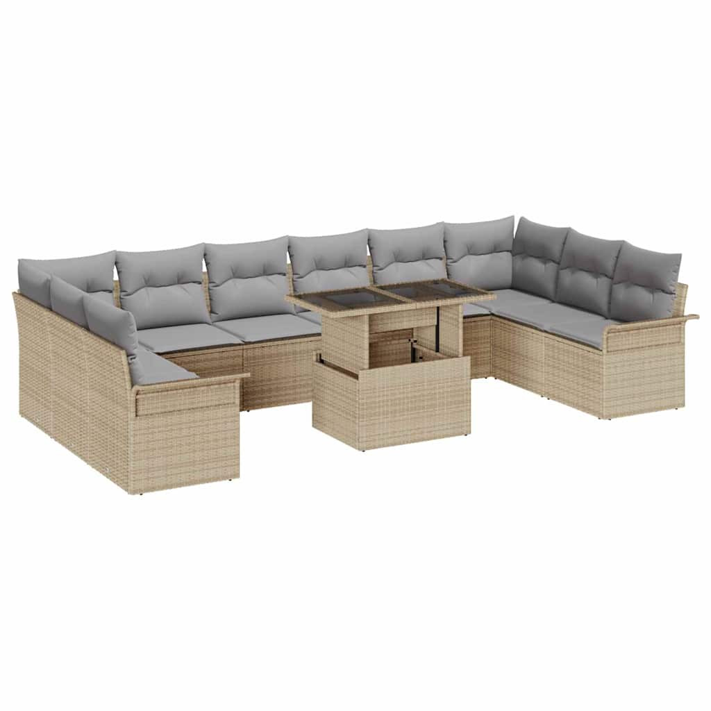 vidaXL Gartensofa-set mit Kissen mit Kissen 11 pcs Beige Poly Rattan