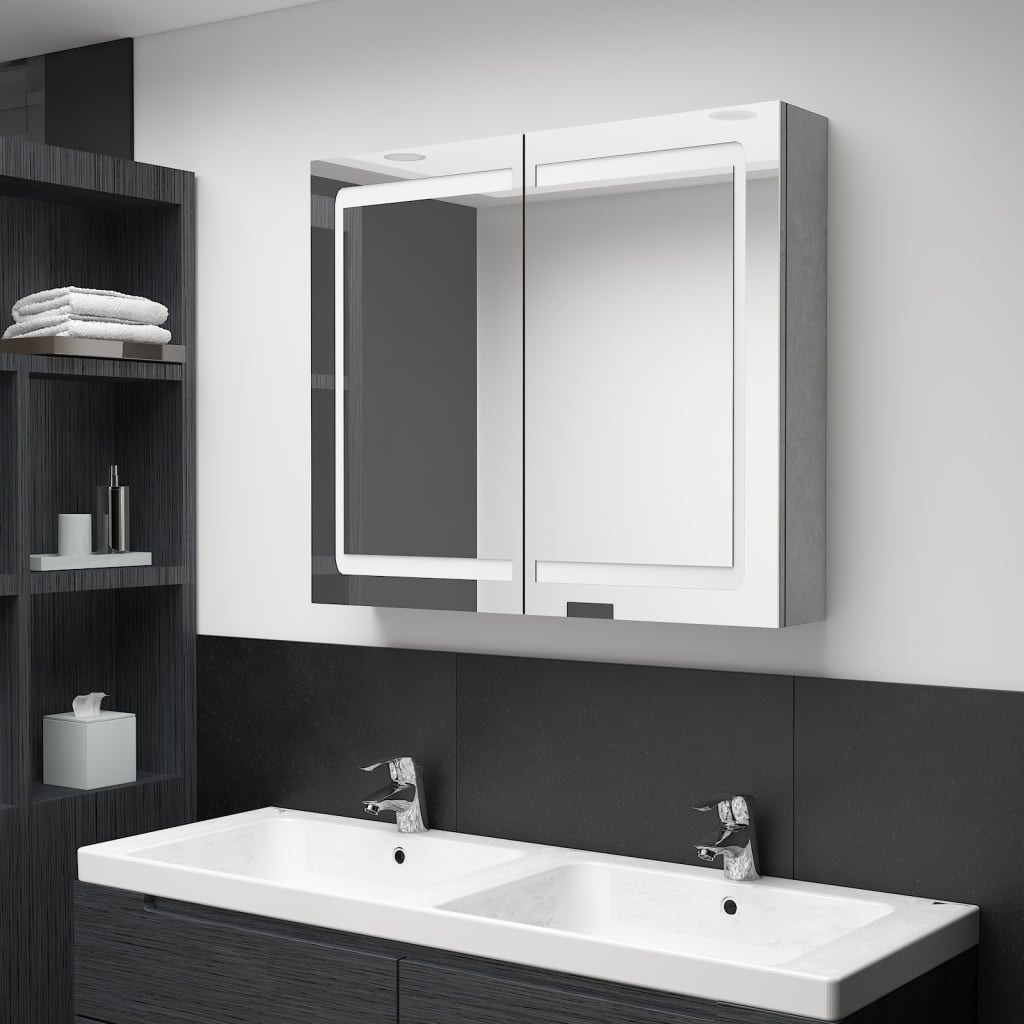 vidaXL LED-Spiegelschrank fürs Bad Betongrau 80x12x68 cm