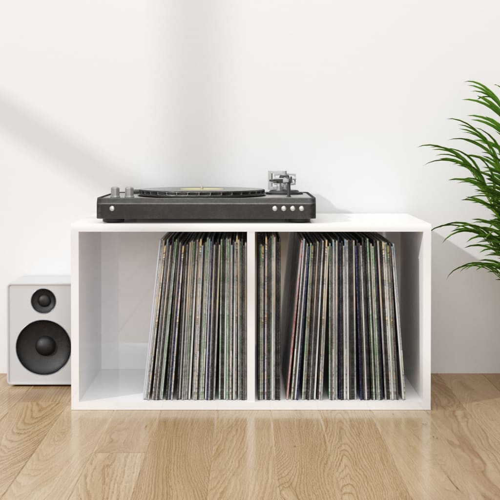 vidaXL Schallplatten-Aufbewahrungsbox Hochglanz-Weiß 71x34x36 cm