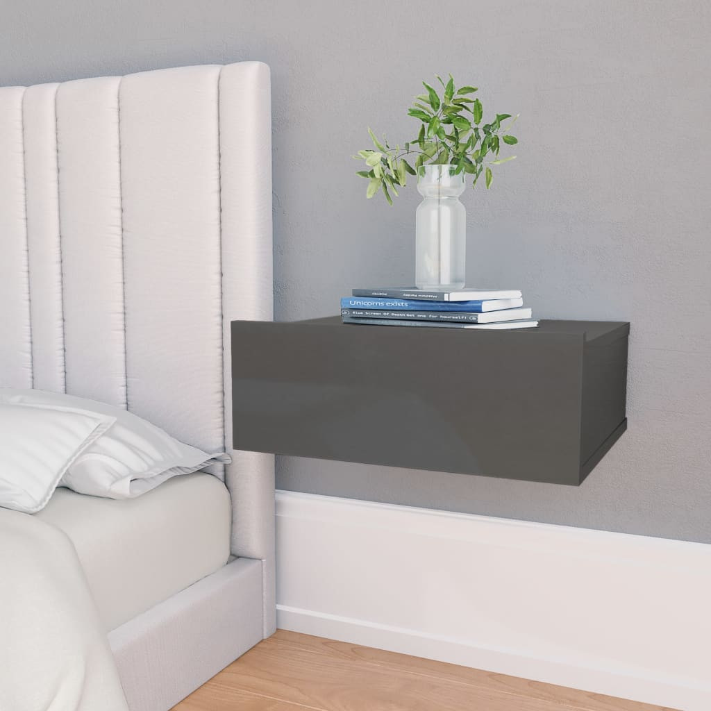 vidaXL Hängender Nachttisch Hochglanz-Grau 40x30x15 cm Holzwerkstoff