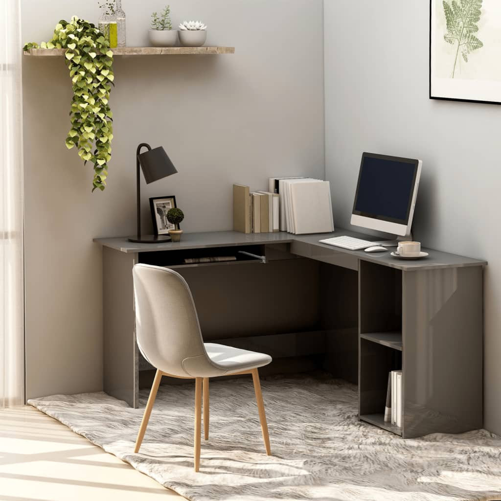 vidaXL Eckschreibtisch in L-Form Hochglanz-Grau 120×140×75 cm