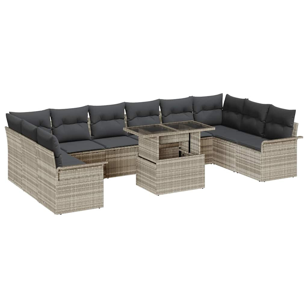 vidaXL Gartensofa-set mit Kissen 11 pcs Hellgrau Poly Rattan