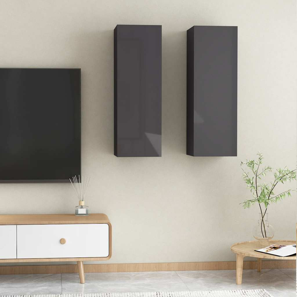 vidaXL TV-Schränke 2 Stk. Hochglanz-Grau 30,5x30x90 cm Holzwerkstoff