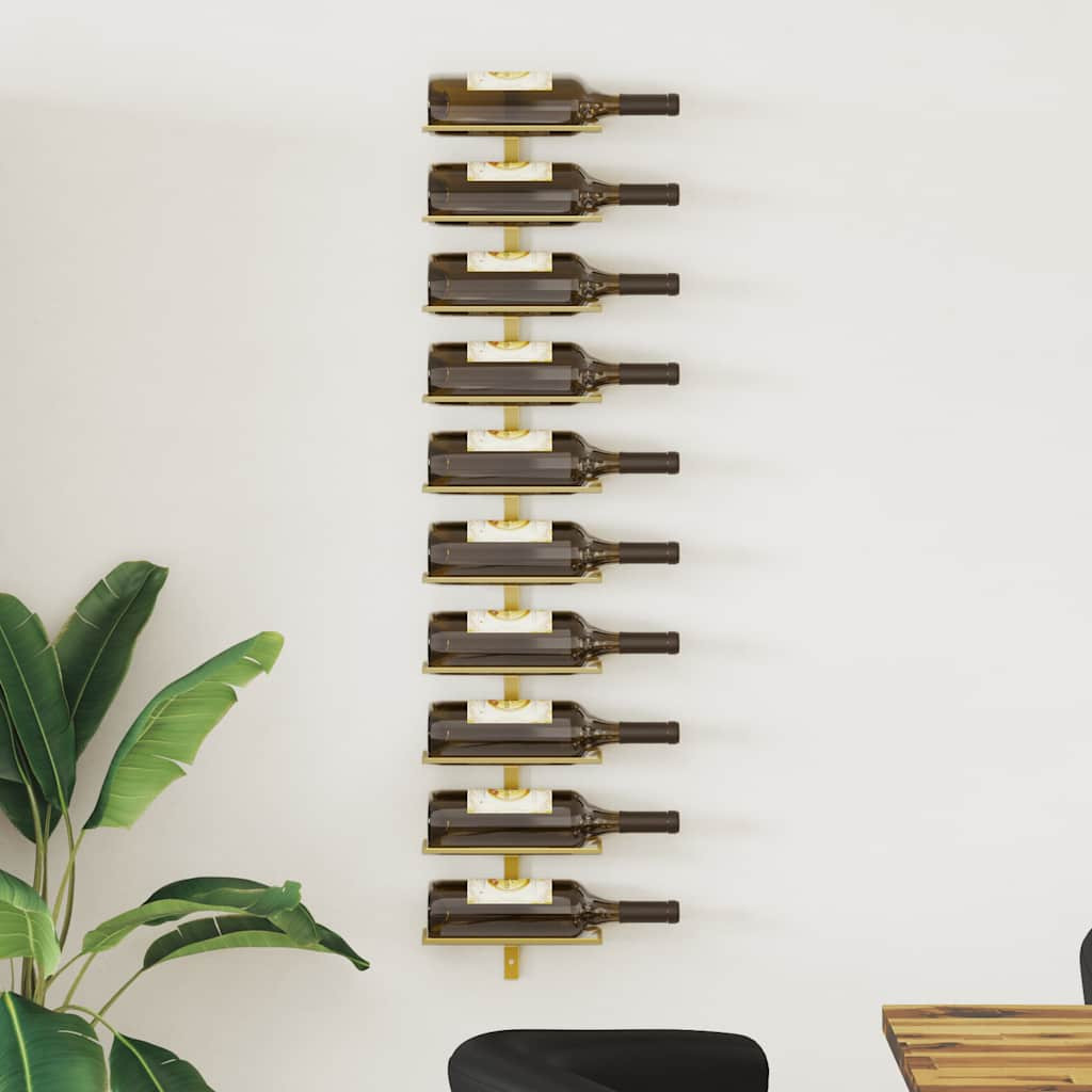 vidaXL Wand-Weinregal für 10 Flaschen Golden Metall