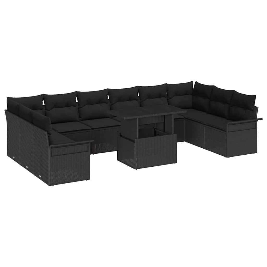 vidaXL Gartensofa-set mit Kissen mit Kissen 11 pcs Schwarz Poly Rattan
