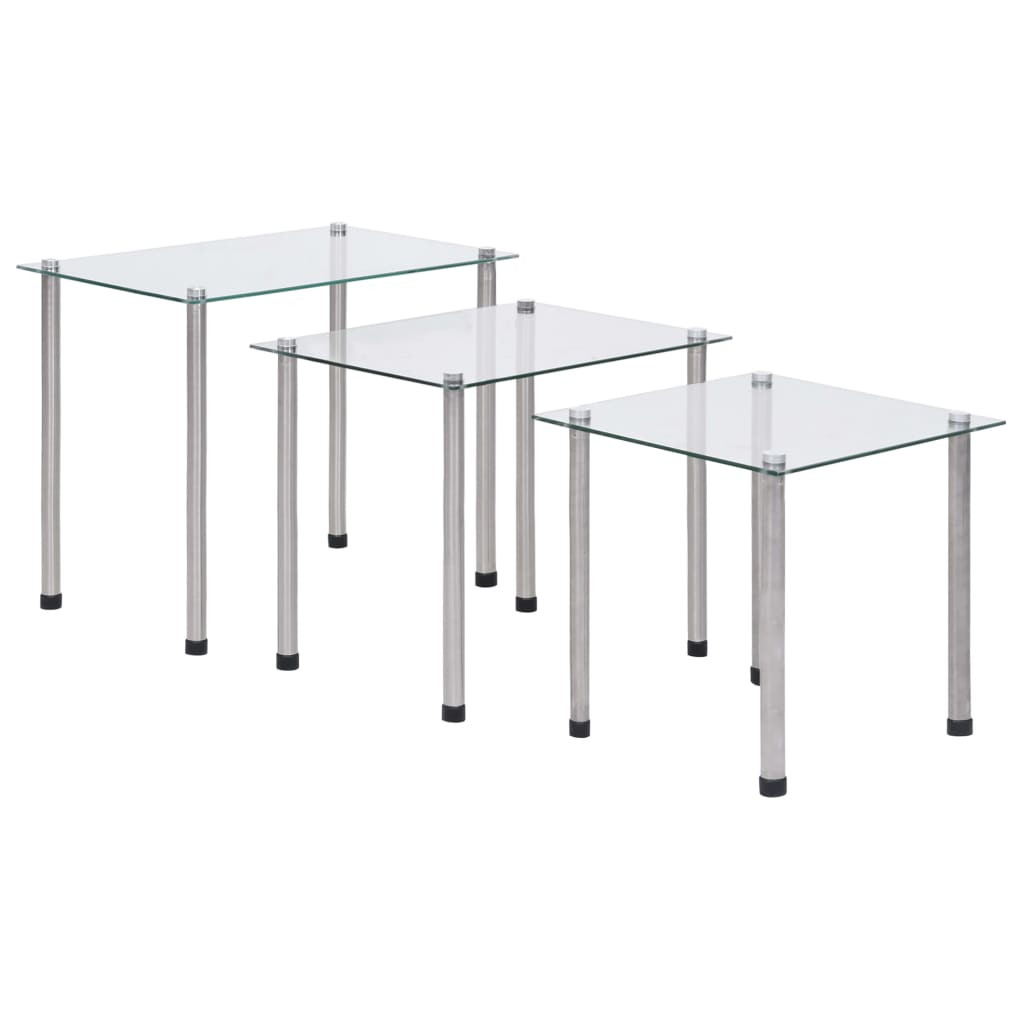 vidaXL Satztische 3-tlg. Transparent Hartglas