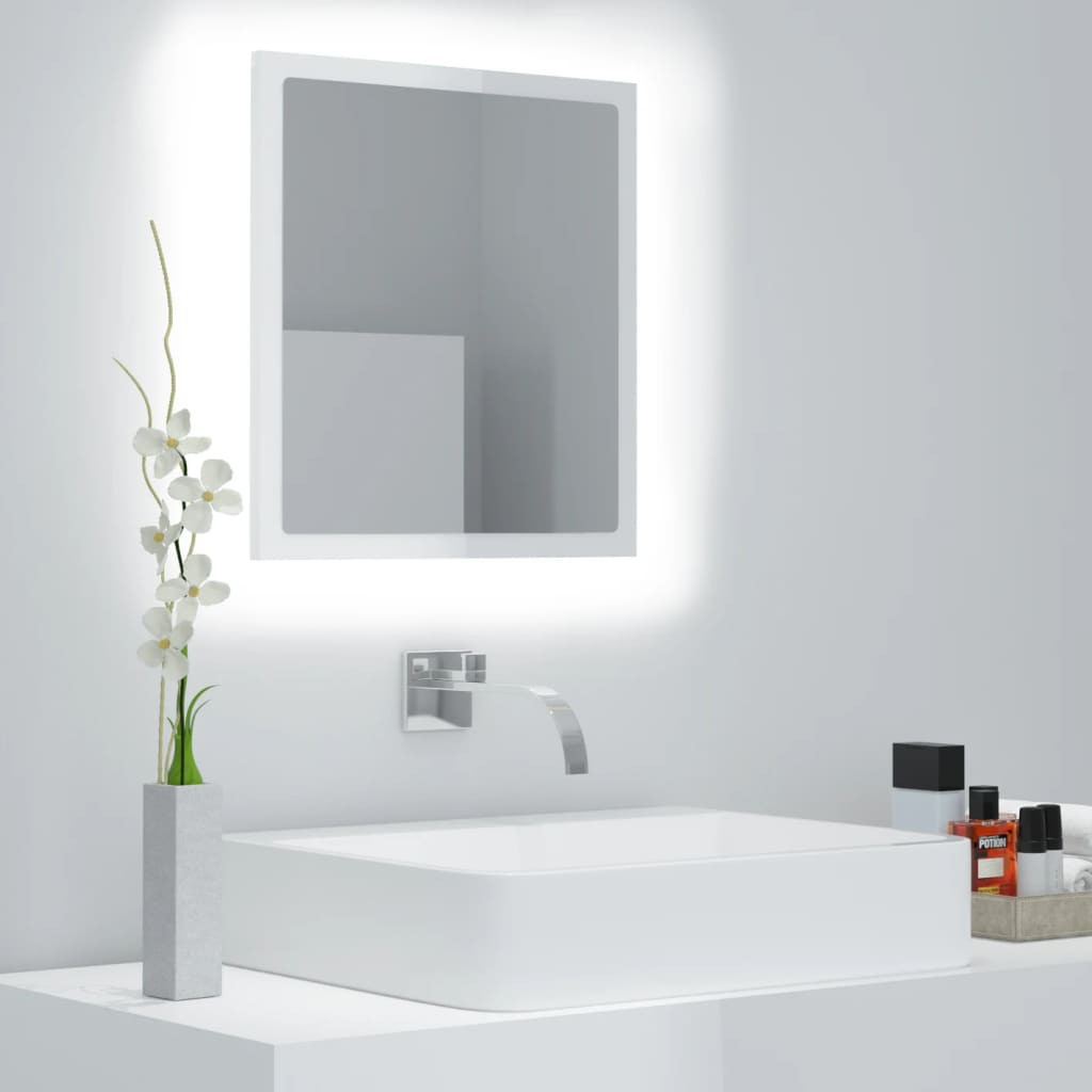 vidaXL LED-Badspiegel Hochglanz-Weiß 40x8,5x37 cm Acryl