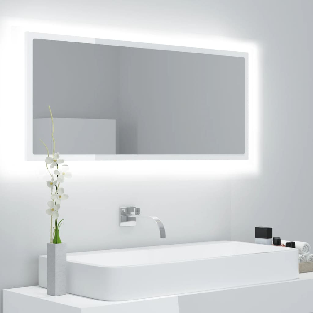 vidaXL LED-Badspiegel Hochglanz-Weiß 100x8,5x37 cm Acryl