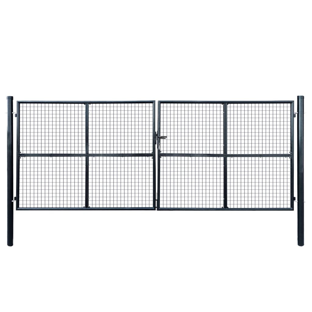 vidaXL Maschen-Gartentor verzinkter Stahl 400 x 150 cm Grau