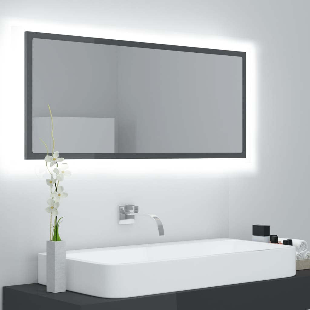 vidaXL LED-Badspiegel Hochglanz-Grau 100x8,5x37 cm Acryl