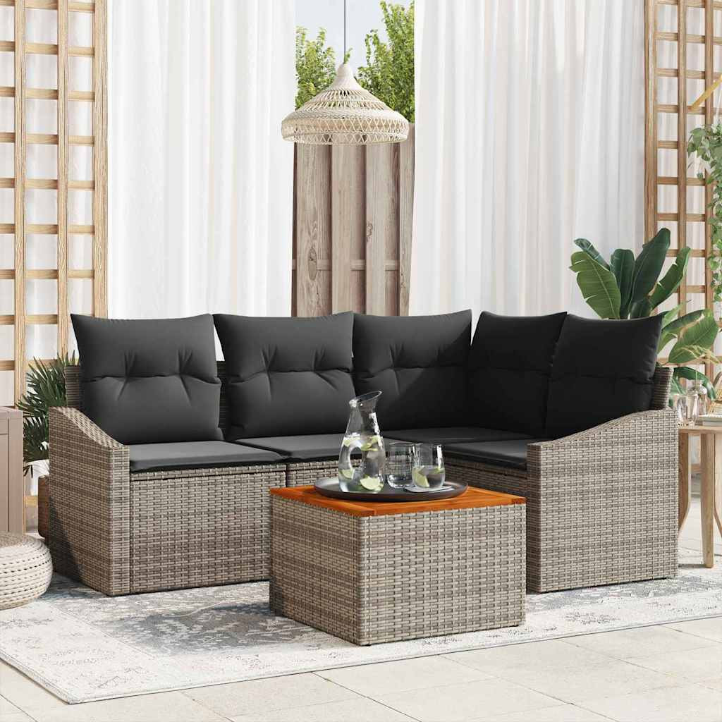 vidaXL Gartensofa-set mit Speicher 5 pcs Grau Poly-Rattan