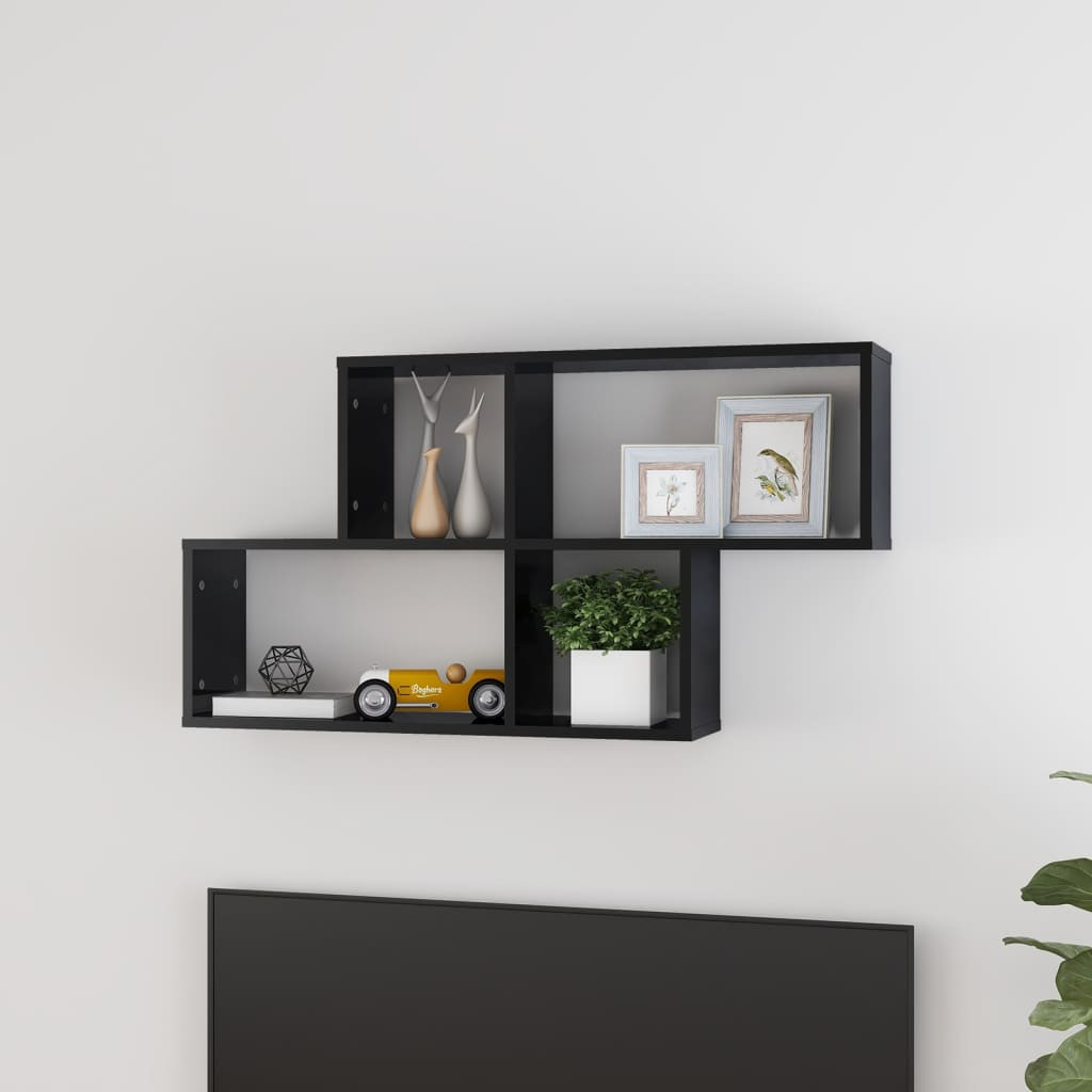vidaXL Wandregal Hochglanz-Schwarz 100x18x53 cm Holzwerkstoff