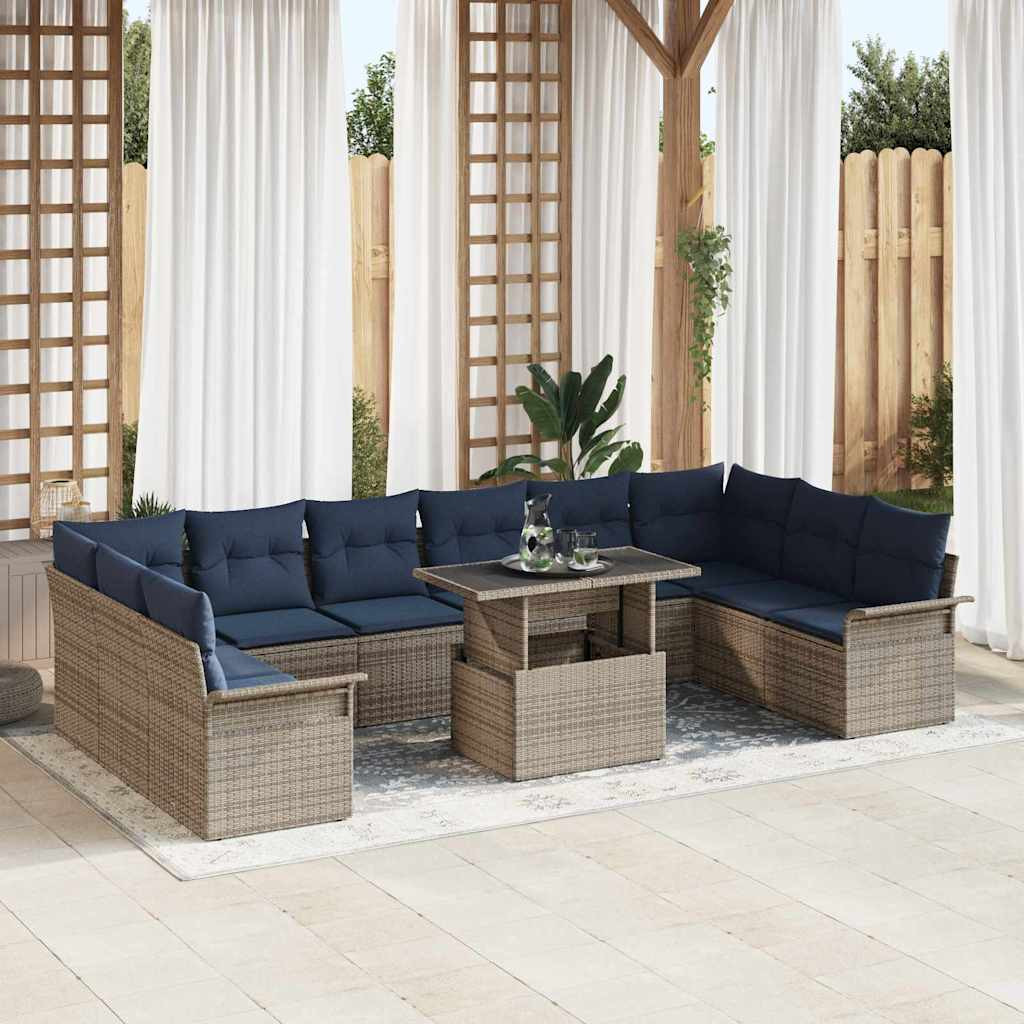 vidaXL Gartensofa-set mit Kissen mit Kissen 11 pcs Grau Poly Rattan