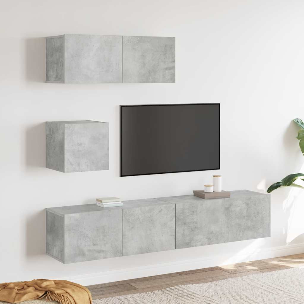 vidaXL 4-tlg. TV-Schrank-Set Betongrau Holzwerkstoff