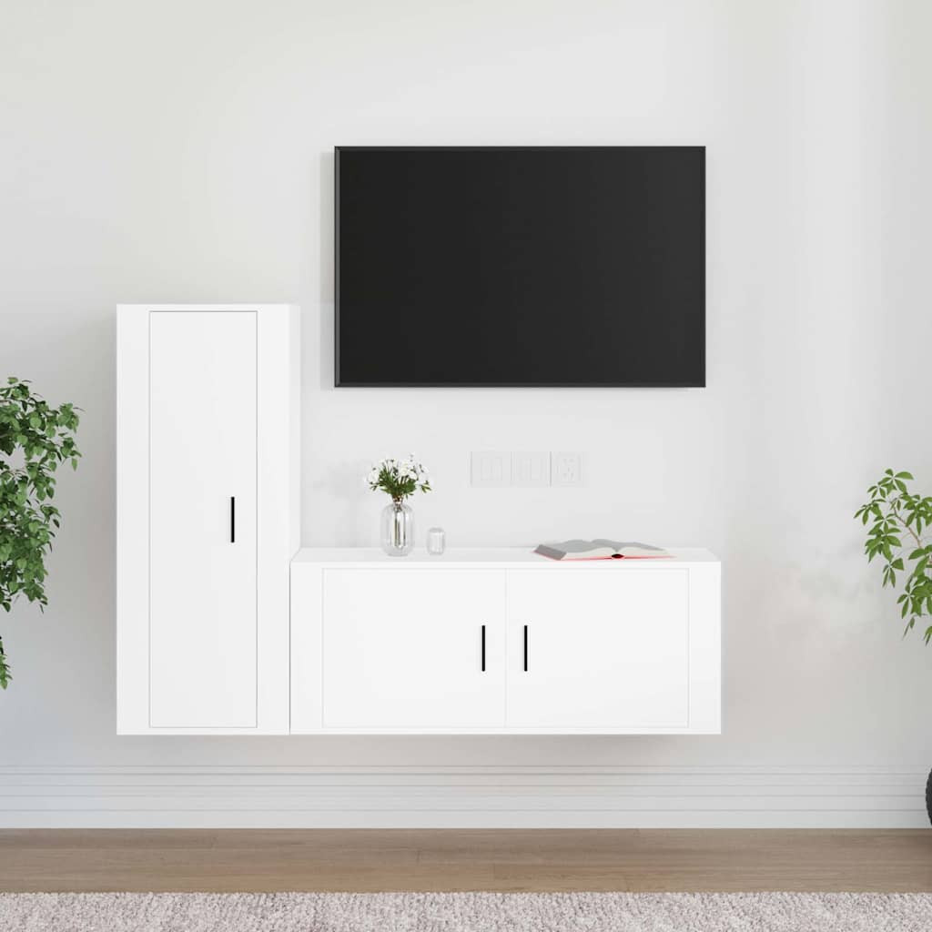 vidaXL 2-tlg. TV-Schrank-Set Weiß Holzwerkstoff