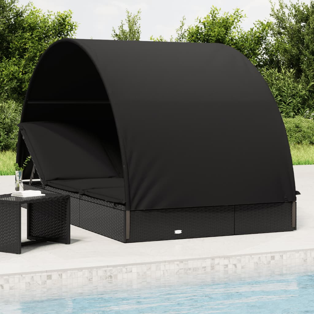 vidaXL Sonnenliege für 2 Personen mit Runddach Schwarz 211x112x140 cm