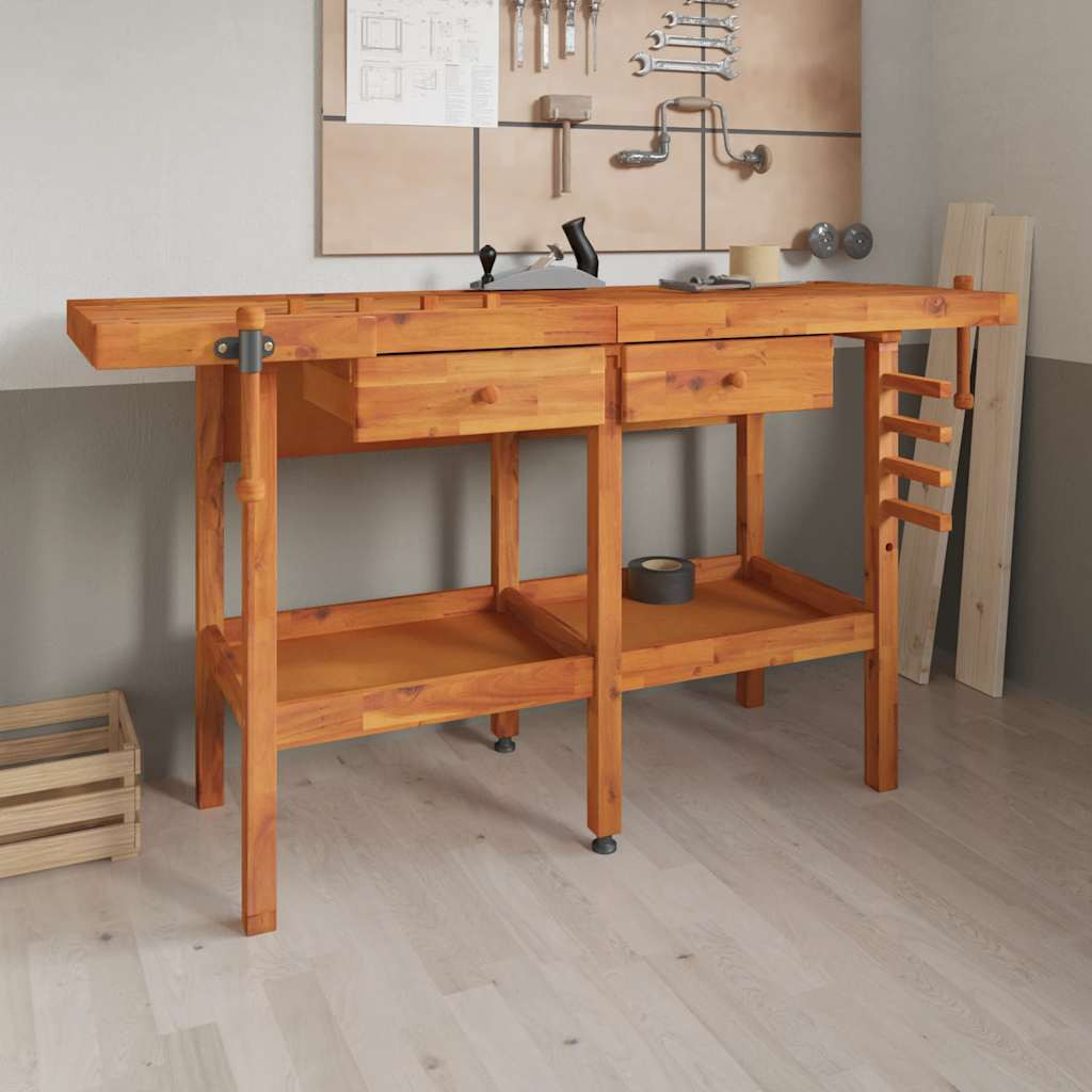 vidaXL Werkbank mit Schubladen Schraubstöcken 162x62x83 cm Akazienholz