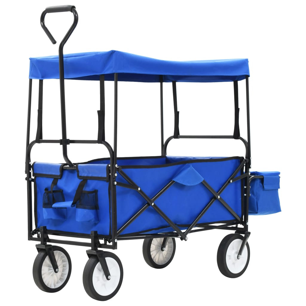 vidaXL Klappbarer Handwagen mit Sonnendach Stahl Blau