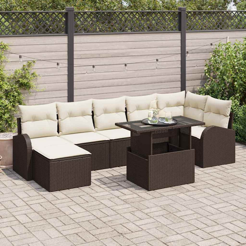 vidaXL Gartensofa-set mit Kissen mit Speicher 8 pcs Braun Poly Rattan