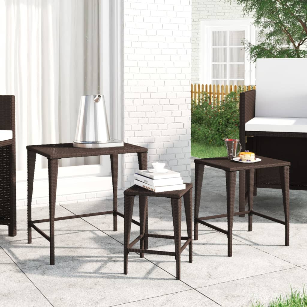 vidaXL Satztische 3 Stk. Braun Poly Rattan
