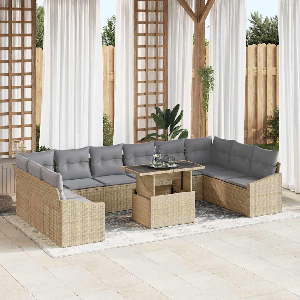 vidaXL Garten-Sofa-Set mit Kissen mit Kissen 11 pcs Beige und Hellgrau