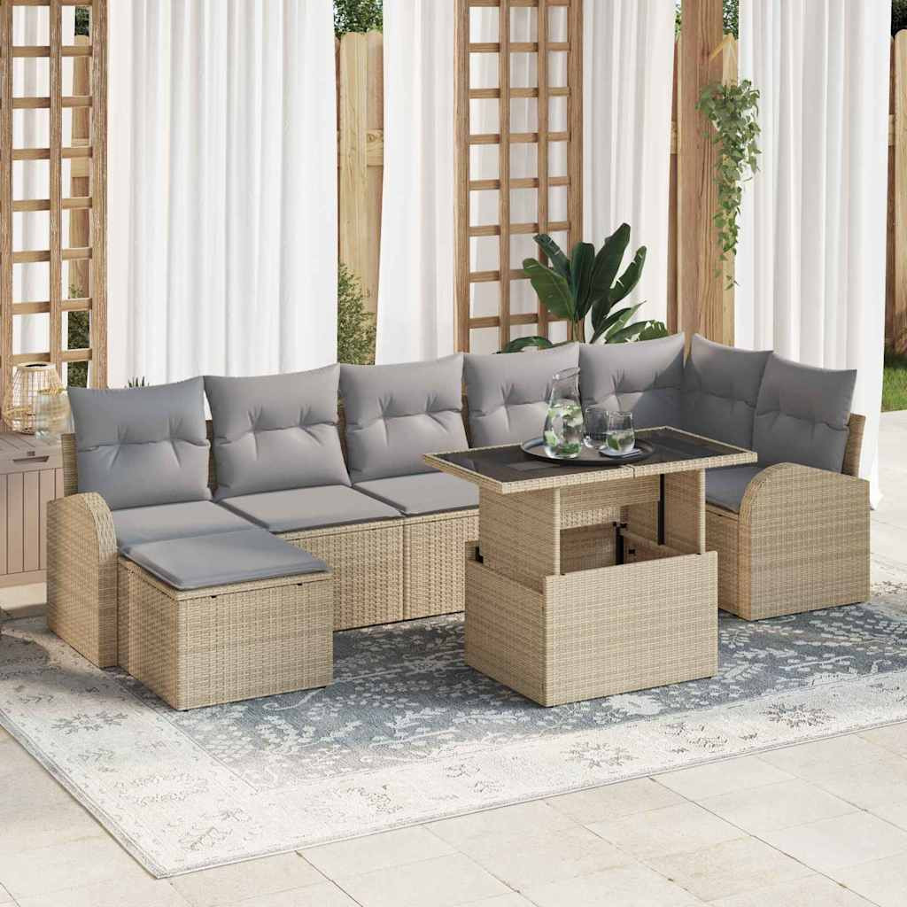 vidaXL Gartensofa-set mit Kissen mit Speicher 8 pcs Beige Poly Rattan