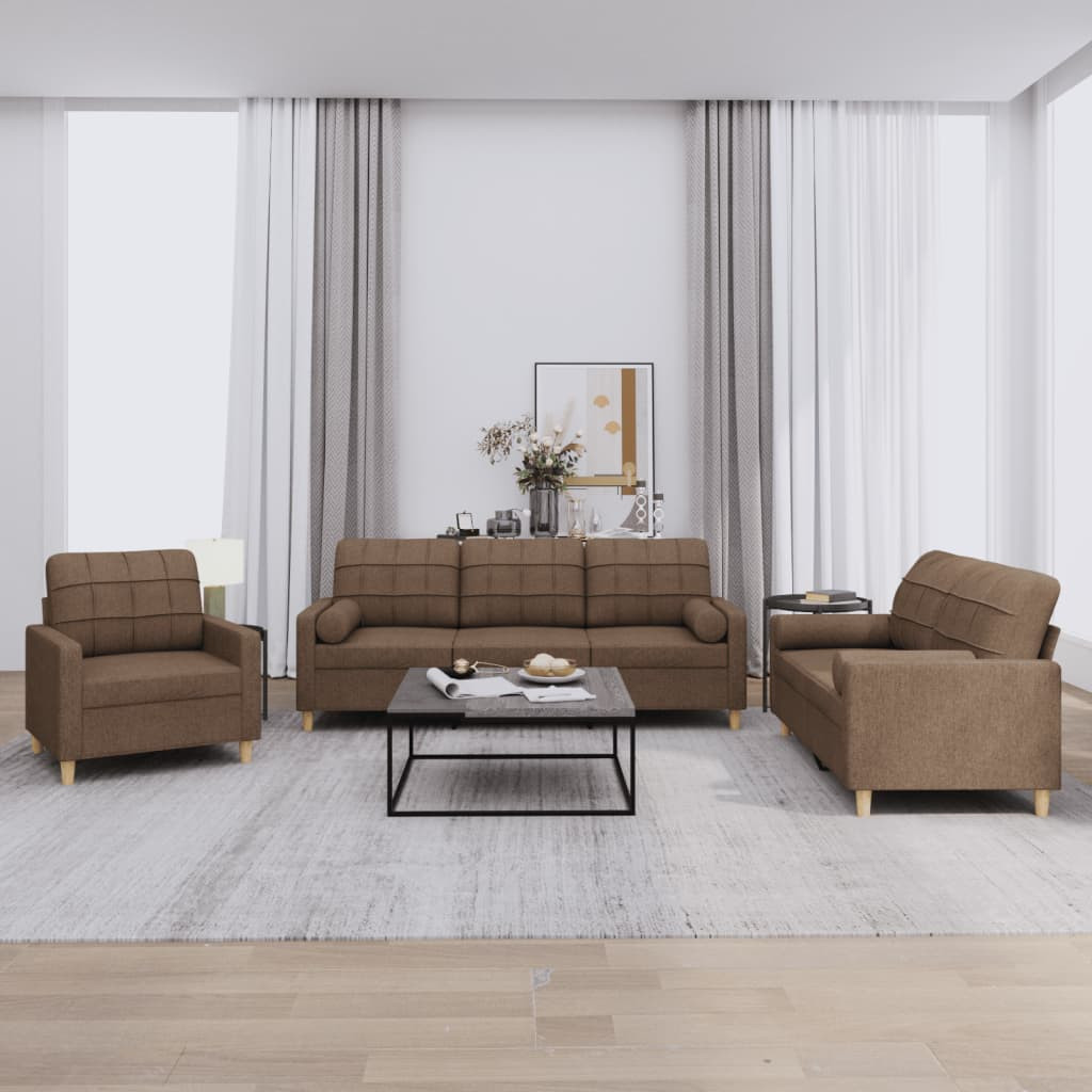 vidaXL 3-tlg. Sofagarnitur mit Kissen Braun Stoff