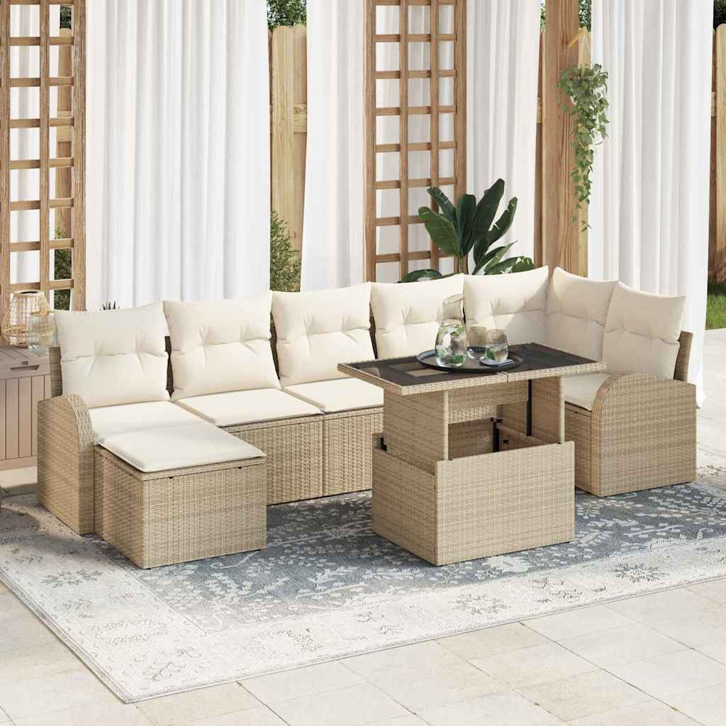 vidaXL Gartensofa-set mit Kissen mit Speicher 8 pcs Beige Poly Rattan