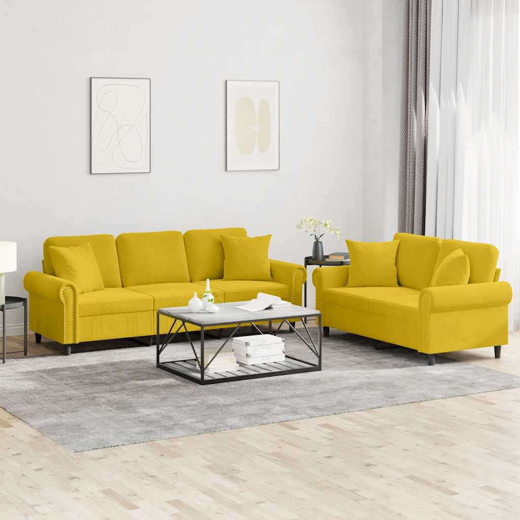 vidaXL 2-tlg. Sofagarnitur mit Kissen Gelb Samt